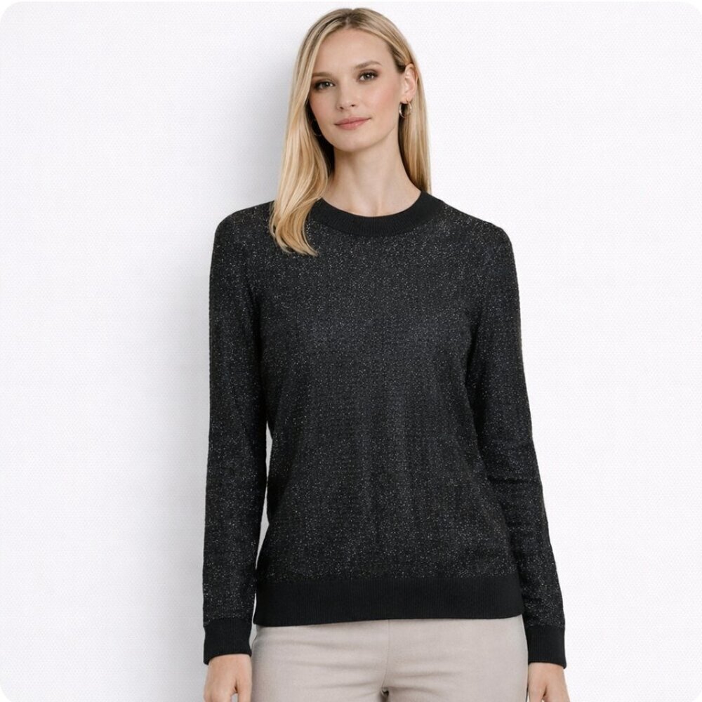 Roland Mouret metallic black knit semi-sheer sweater top womens size Medium